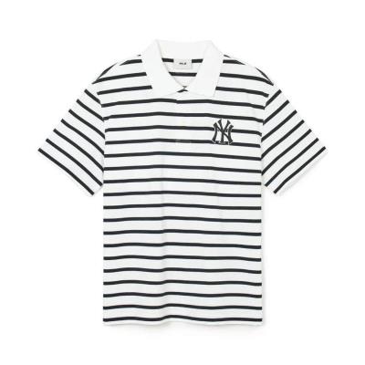 19782 - Áo Thun Polo MLB Common Varsity Striped Overfit Collar NY ''Ivory''