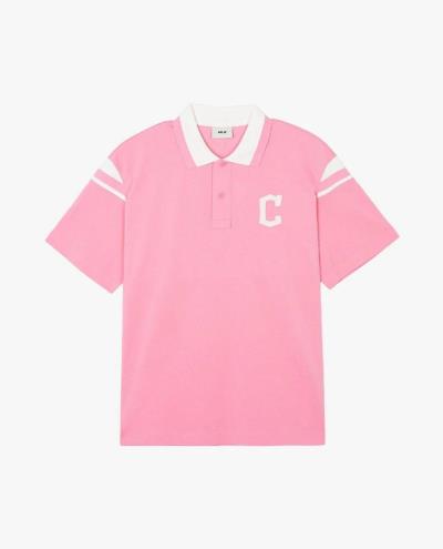 Áo Thun Polo MLB Varsity Shoulder Color Overfit Kara Cleveland Guardians ''Pink'' [3APQV0143 45PKS]