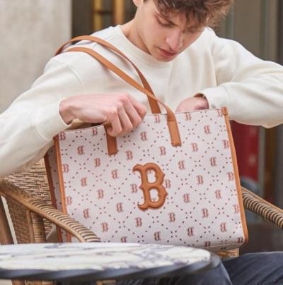 16969 - Túi MLB Tote Big Diamond Monogram Jacquard Large Tote Bag Boston Red Sox Brown