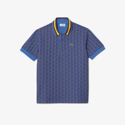 Áo thun Polo Lacoste Classic Fit Contrast Collar Monogram Motif Blue [DH1417 51 NJI]