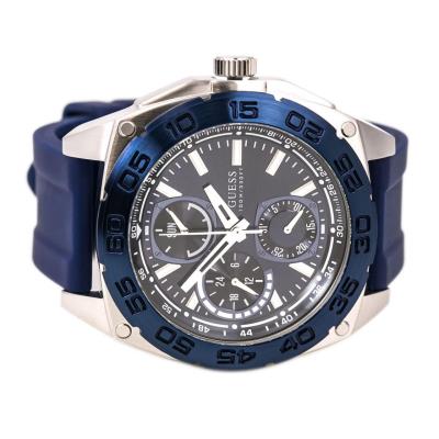 Đồng Hồ Guess Sporty Silver-Tone & Blue Silicone Multi-Function Watch [U0486G1]