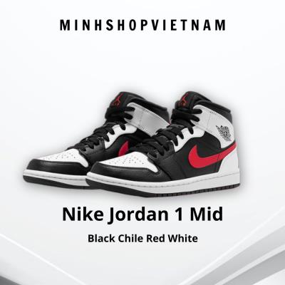 💲Best Seller💲 sale~30% 24G Giày Nike Jordan 1 Mid  Black Chile Red White [O] ** [554724 075]