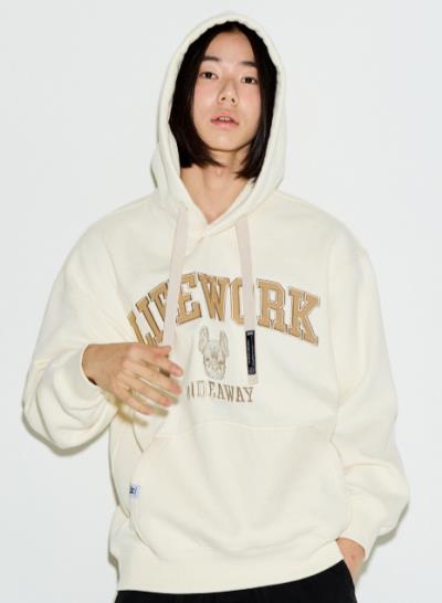 Áo Hoodie Life Work Woven Applique Overfit CREAM [LW224HD401]