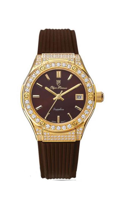 Đồng Hồ Olym Pianus Fusion Diamond Border 'Gold/ Brown' [ 990 45l 616 ]