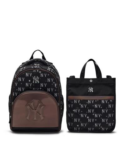 Set Balo +Túi MLB Lux Monogram New York Yankees 'Black' [7LBKM025N 50BKS]