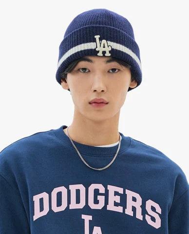 Nón Len MLB Varsity Stripe Mid Beanie 'Navy, Melange Grey' [3ABNM0536 07nys ]