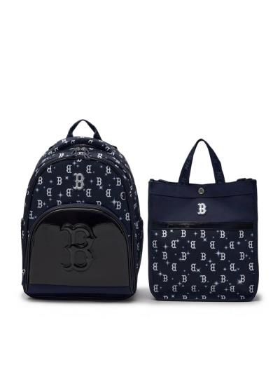 Set Balo + Túi MLB Lux Monogram Boston Red Sox 'Navy' [7LBKM025N 43NYL]