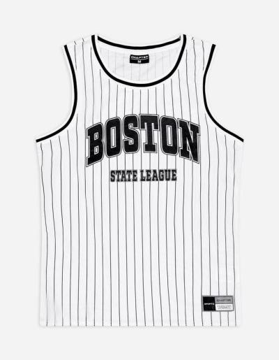 ÁO THUN TANK TOP CHAPTER  BOSTON STATE LEAGUE CARO ' WHITE/ BLACK ' [ 231238 101 ]