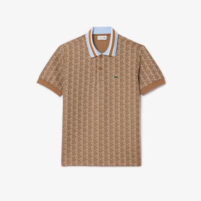 Áo thun Polo Lacoste Classic Fit Contrast Collar Monogram Motif ''Brown/Yellow'' [DH1417 51 IRP]