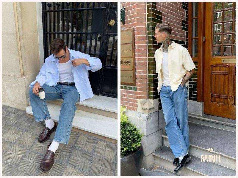 Mix giày da với quần jean và áo sơ mi