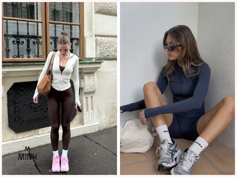 Áo thể thao dài tay với quần legging