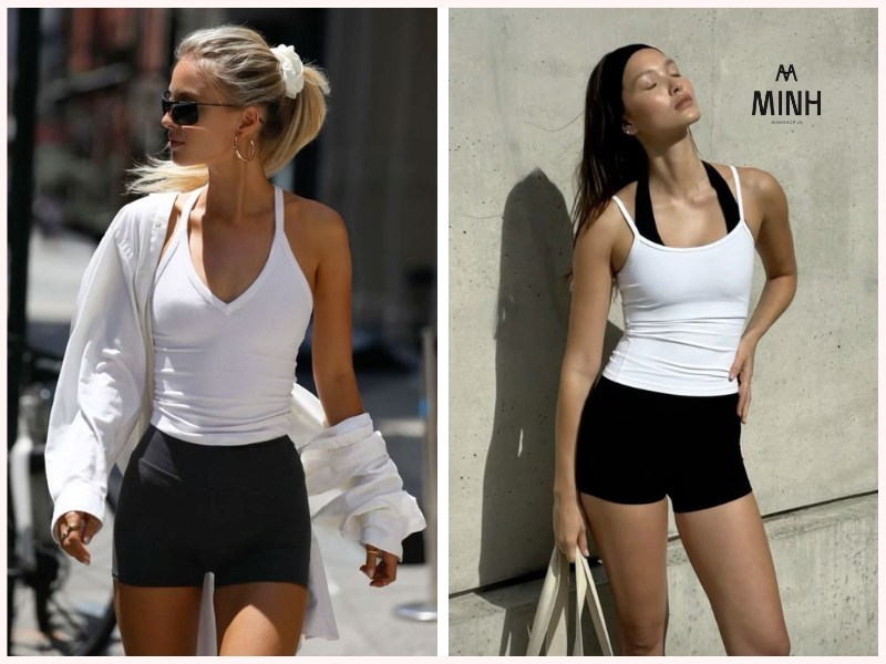 Áo tank top phối với quần legging ngắn