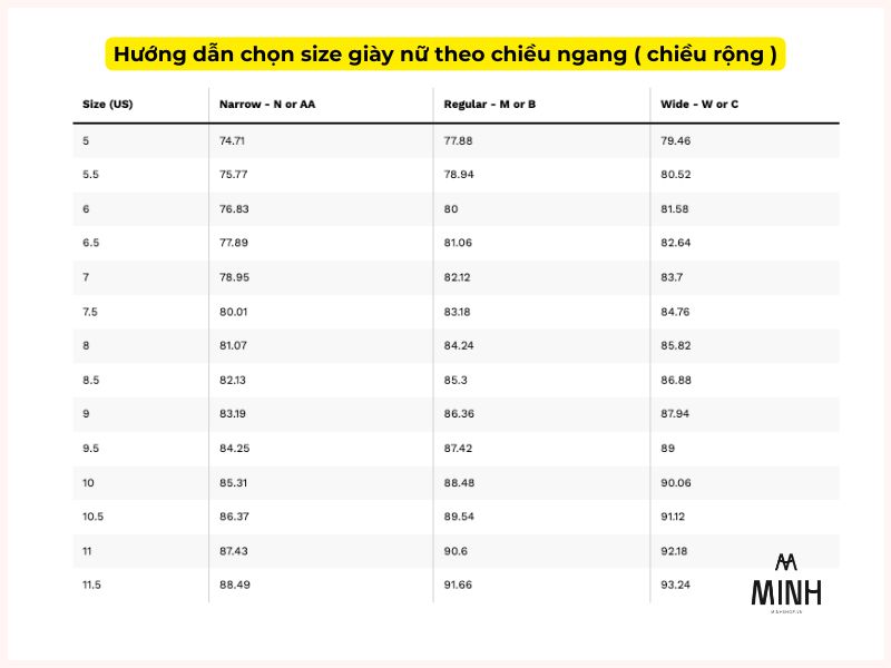 Bảng size giày Cole Haan dành cho nữ
