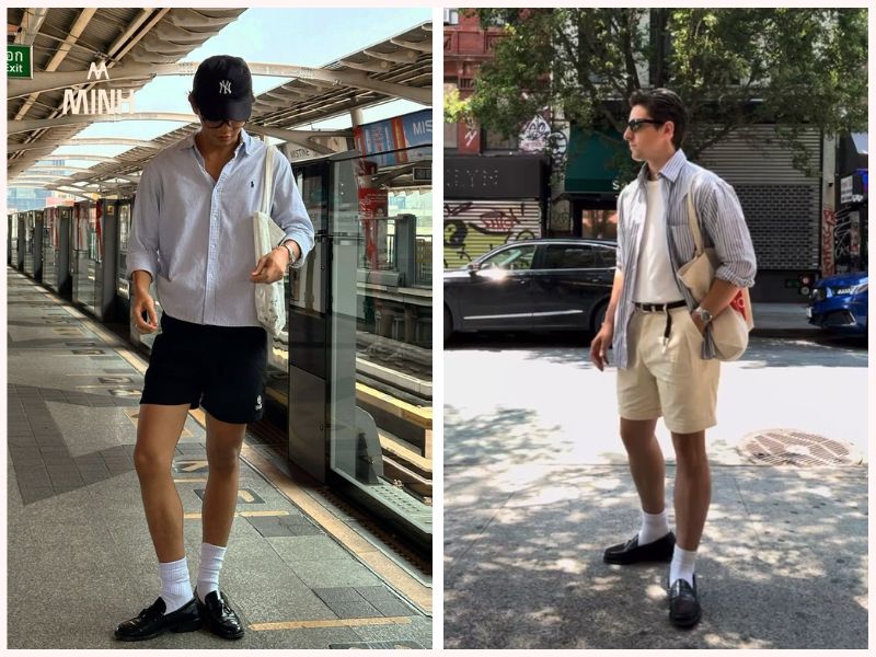 Phối giày da với quần short và áo