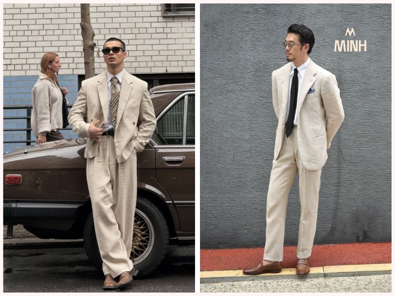 Phối đồ với giày da nâu cùng suit